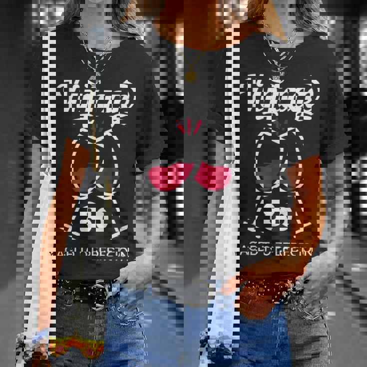 傘寿祝い ワイン好き 酒好き 父 母 男性 女性 80歳お祝いintage Aged To Perfection Tシャツ 彼女への贈り物