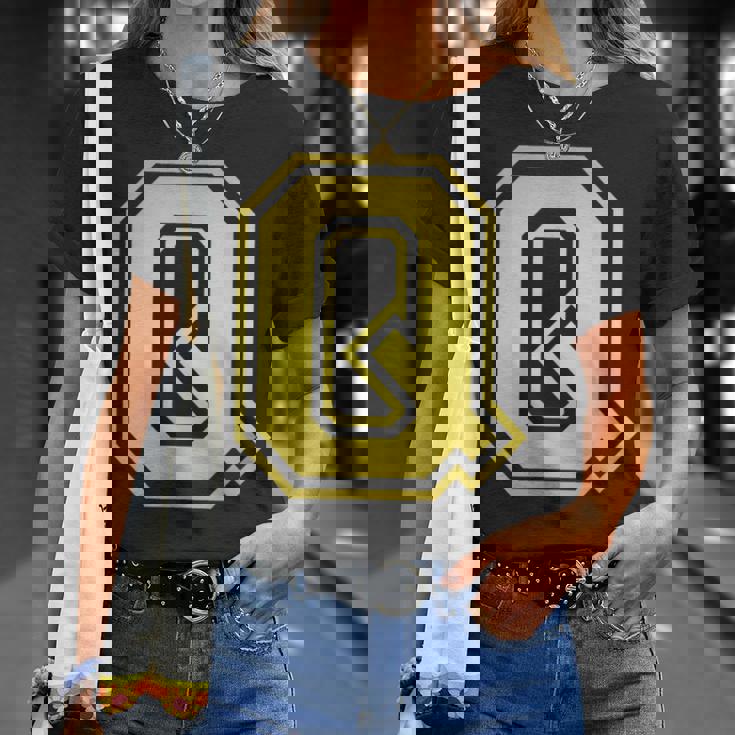 大文字 Q プリントされた明るいスタイルのデザイン。 Tシャツ 彼女への贈り物