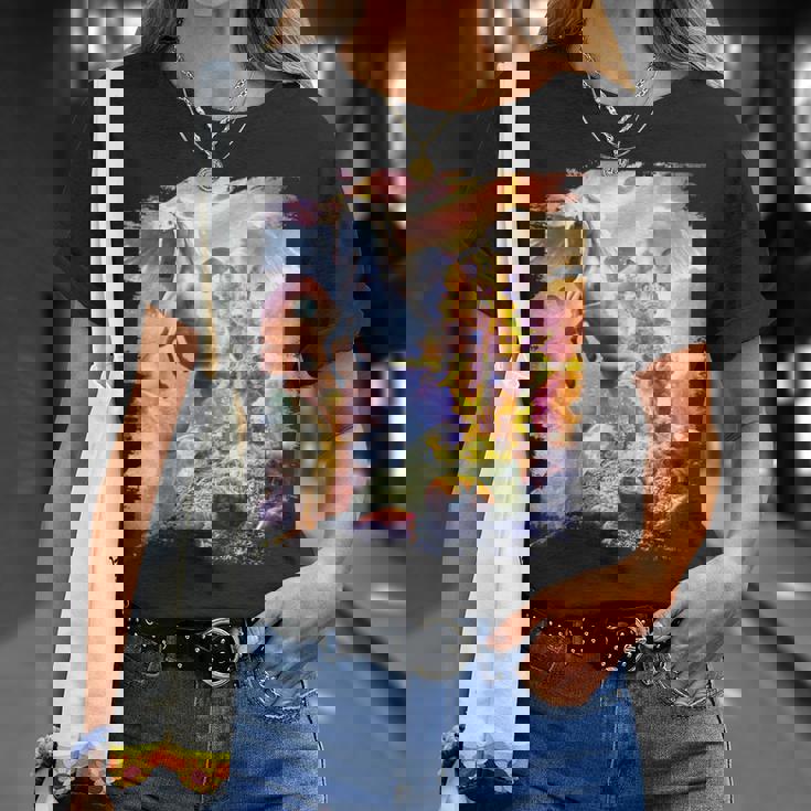 宇宙の銀河猫とユニコーン ペガサス Tシャツ 彼女への贈り物