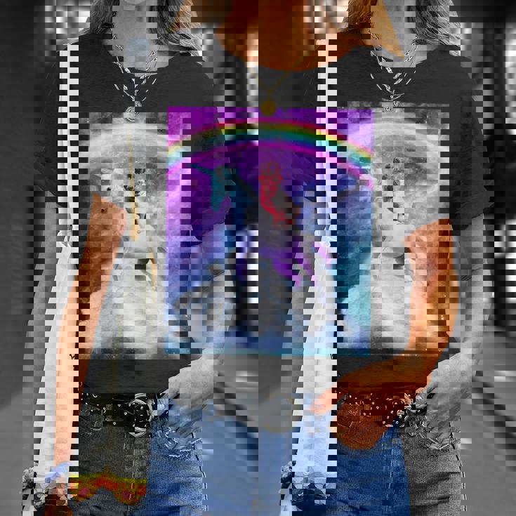 宇宙パグ 雲の上のレインボーユニコーン Tシャツ 彼女への贈り物