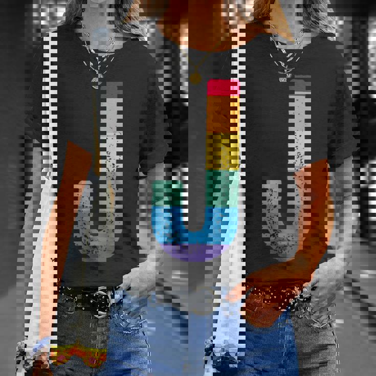 文字 J 大文字 アルファベット モノグラム イニシャル レインボー アルファベット J Tシャツ 彼女への贈り物