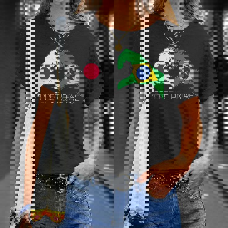 日本とブラジル ブラジル 日本人 パーフェクトヘリテージ ハート 長袖tシャツ Tシャツ 彼女への贈り物