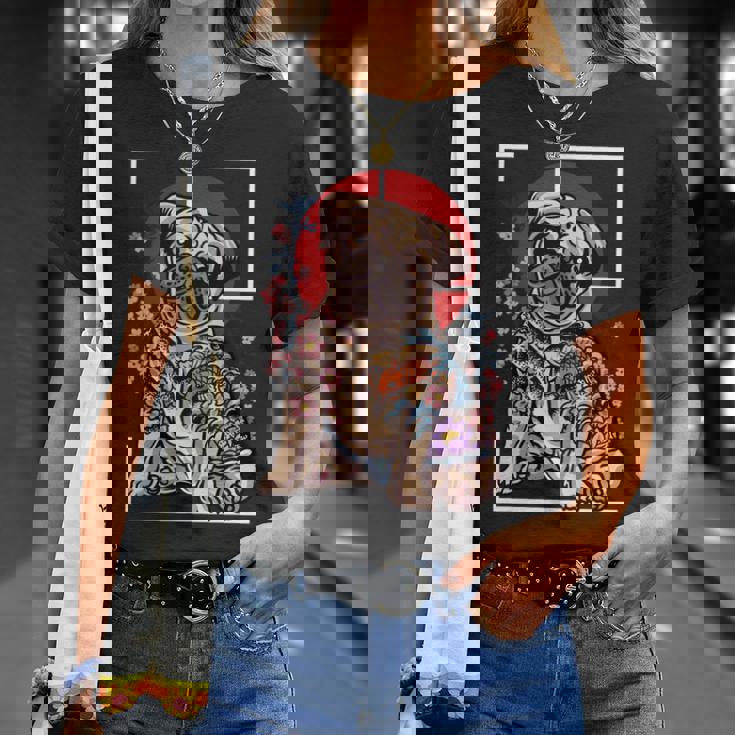 日本のタトゥー パグ 犬 パグ ヤクザの恋人 鯉の魚 長袖tシャツ Tシャツ 彼女への贈り物