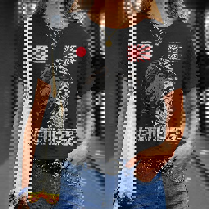 日本昇る日本の太陽旗 パイロット 頭蓋骨 侍 神風 Tシャツ 彼女への贈り物