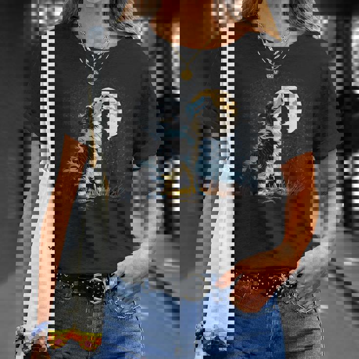 月に吠える美しいボーダーコリー犬 Tシャツ 彼女への贈り物