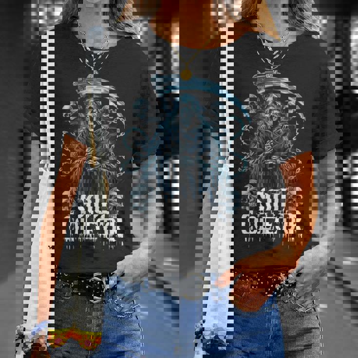 死神ソウルコレクタースカルチェーンアートホラーファン Tシャツ 彼女への贈り物