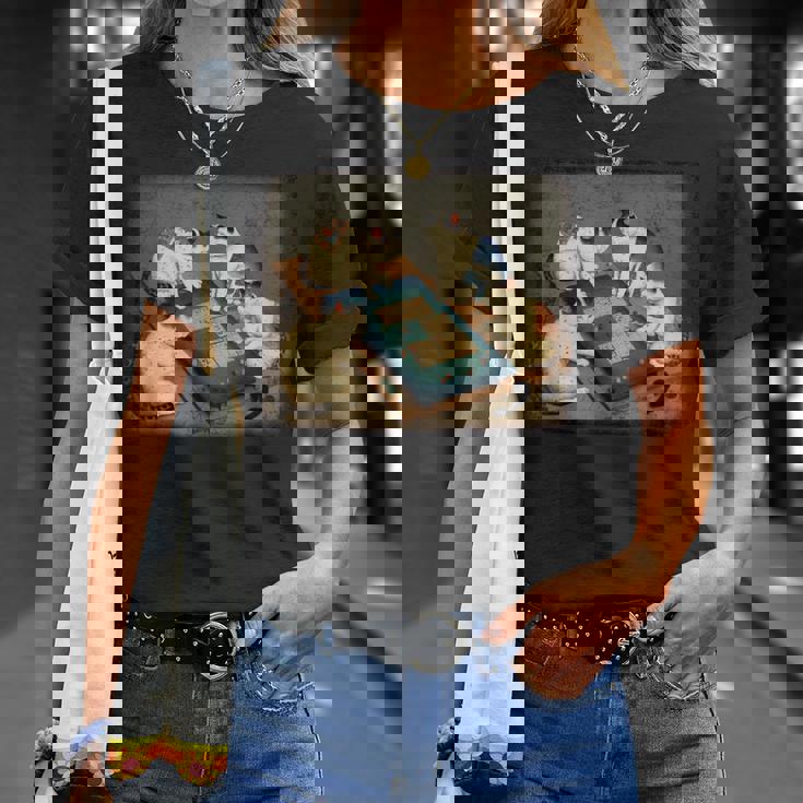 猫 遊ぶ 麻雀 面白いプレーヤー 文字付き Tシャツ 彼女への贈り物