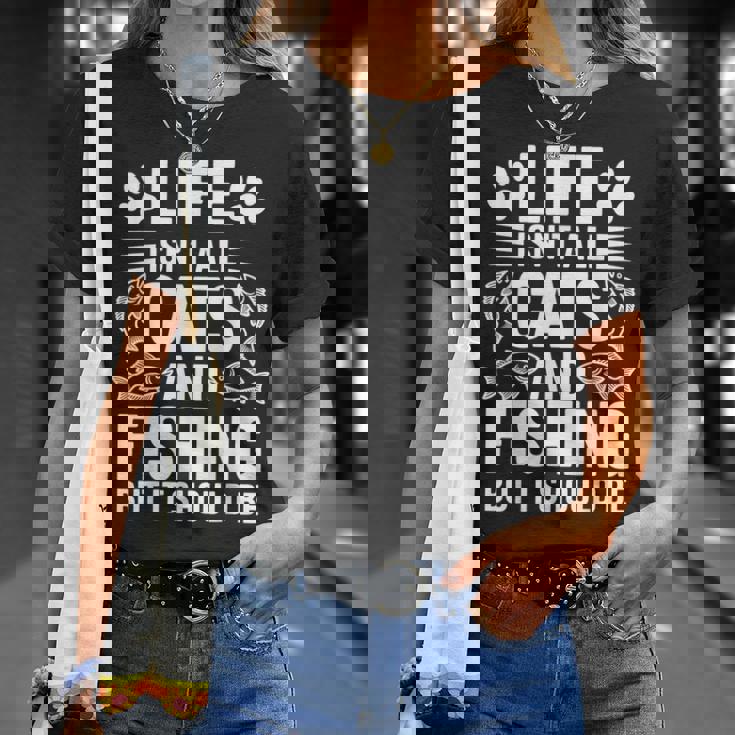 猫と釣り漁師 おもしろ釣り Tシャツ 彼女への贈り物