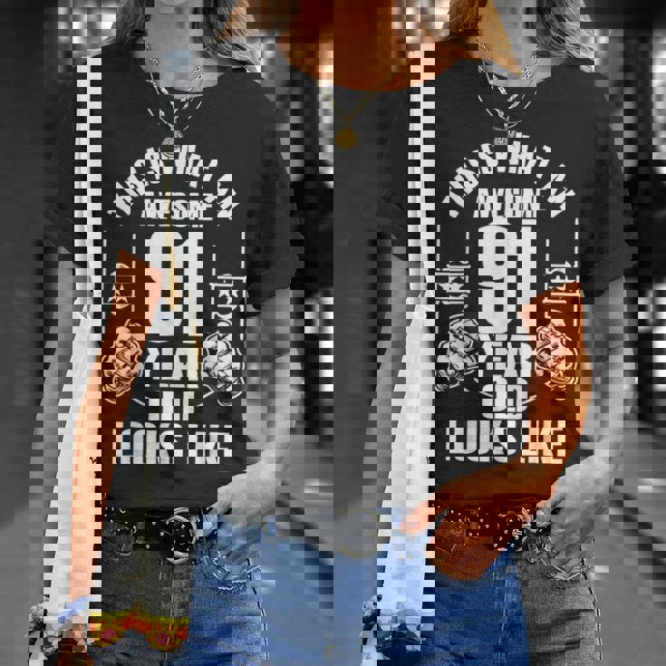 男性、女性、91歳の誕生日への91歳の誕生日プレゼント Tシャツ 彼女への贈り物