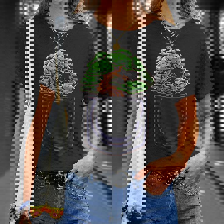 盆栽 木 膨らみポケット 面白いデザイン 盆栽 Tシャツ 彼女への贈り物