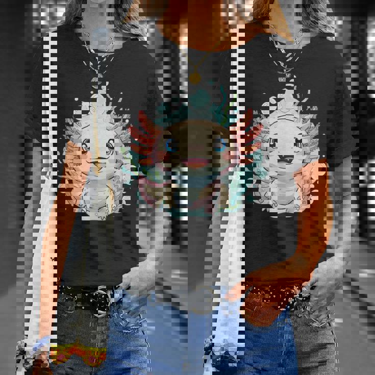 笑顔のaxolotl カワイイかわいい水中漫画 Tシャツ 彼女への贈り物