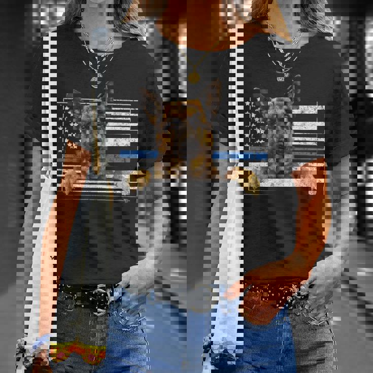 細いブルーライン K9 ジャーマンシェパード 犬 警察官 Tシャツ 彼女への贈り物