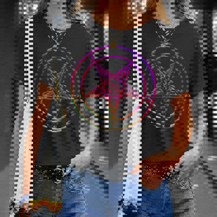 美しいvaporwave サタニックペンタグラム レトログリッチ効果 Tシャツ 彼女への贈り物