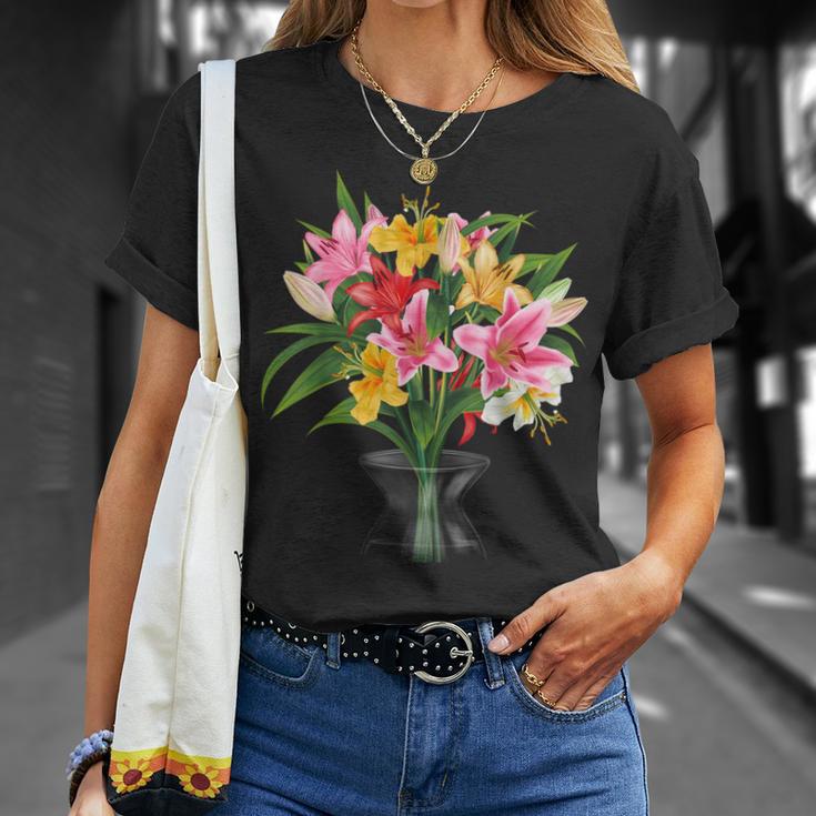 美しいユリの春の花 フローラルプリント ガーデニング Tシャツ 彼女への贈り物