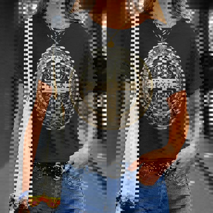 聖ベネディクトメダル 聖ベネディクトクロス カトリック クリスチャン Tシャツ 彼女への贈り物