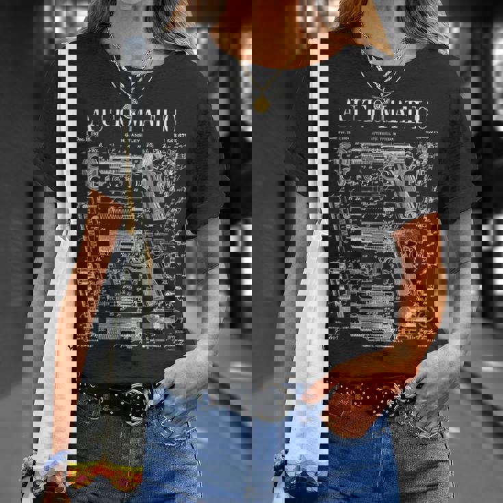 自動ピストル 拳銃 銃器 ヴィンテージガン 特許プリント Tシャツ 彼女への贈り物