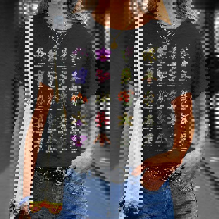 蘭の花の種類植物チャートガイド Tシャツ 彼女への贈り物