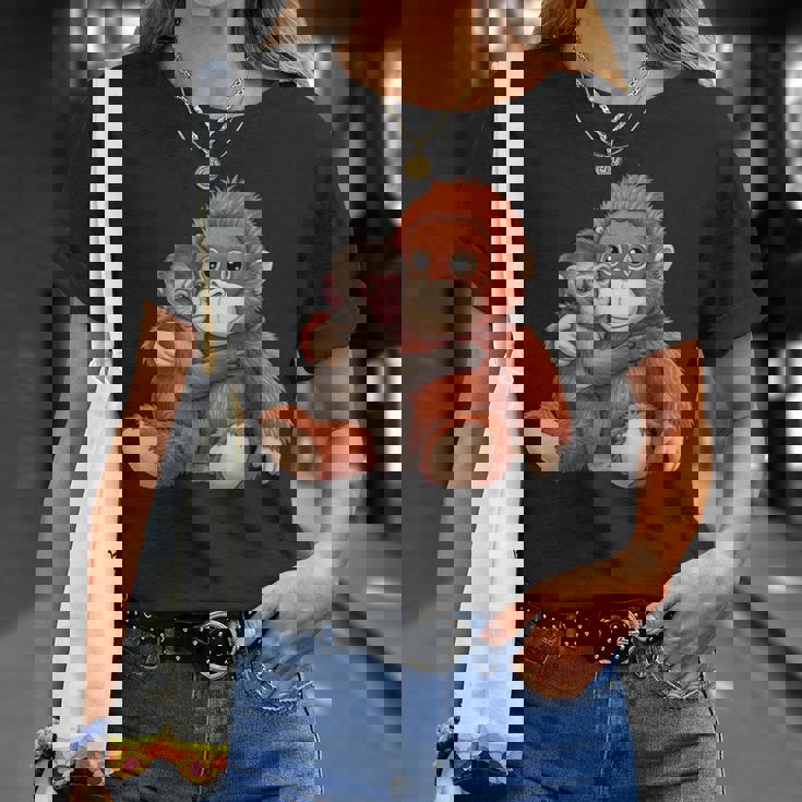 赤ちゃん用 マカク 抱きしめる ぬいぐるみ かわいい オランウータン モンキー パンチ ギフト 長袖tシャツ Tシャツ 彼女への贈り物