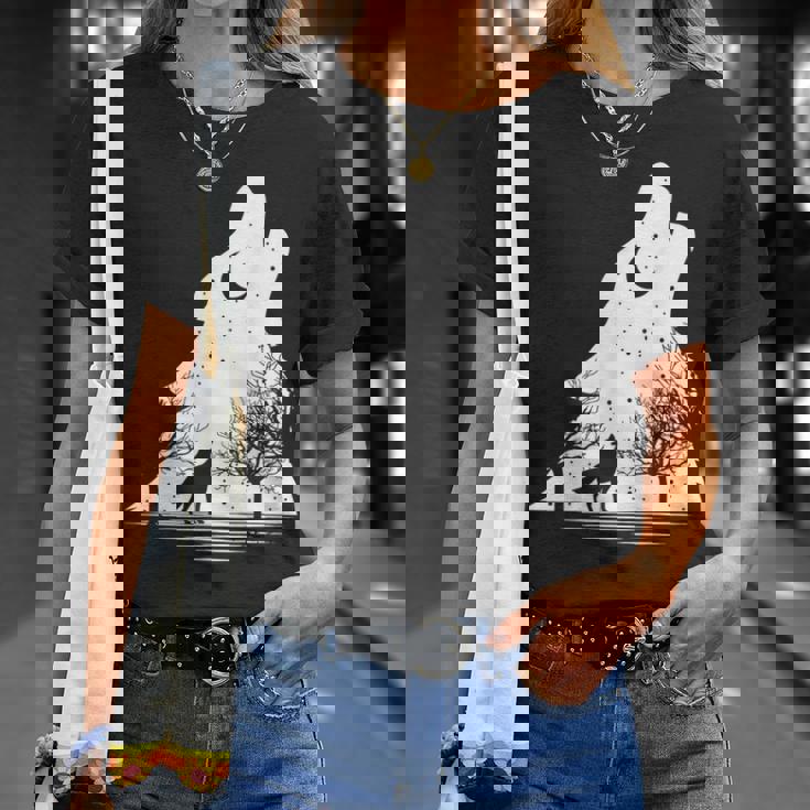 遠吠えするオオカミ 星空 オオカミモチーフ 男女兼用 Tシャツ 彼女への贈り物