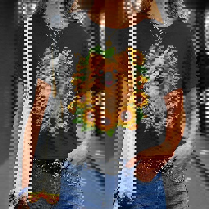 面白いtシャツ ポメラニアン ひまわり わんこ メンズ 犬好き グッズ かわいい おもしろ 面白い 服 ネタ 長袖tシャツ Tシャツ 彼女への贈り物