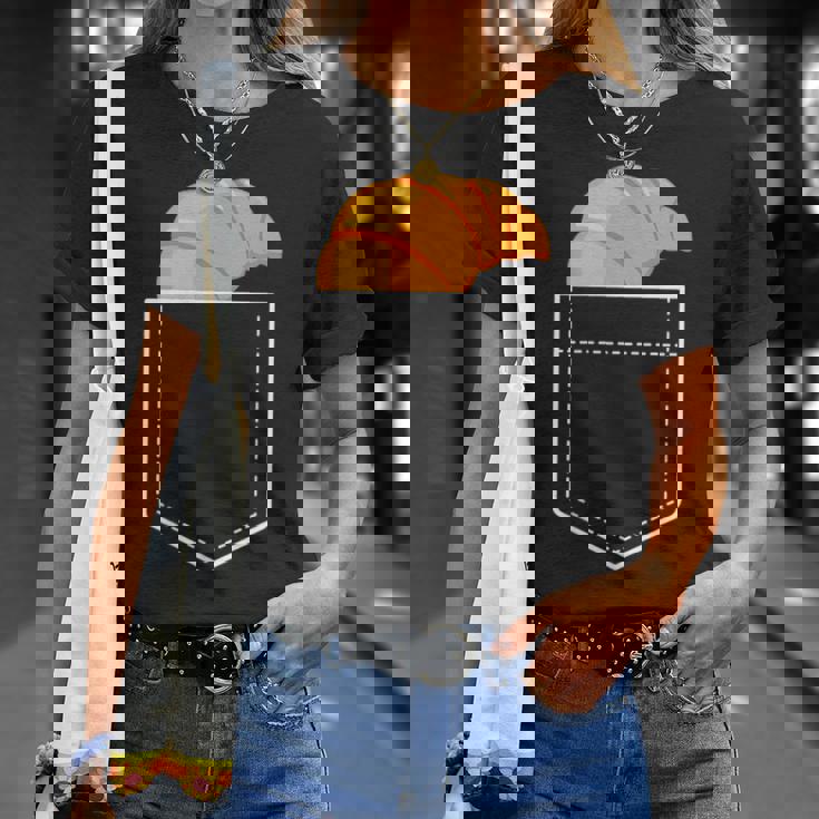 面白いクロワッサンインザポケット 食通 フレンチクロワッサンポケット Tシャツ 彼女への贈り物