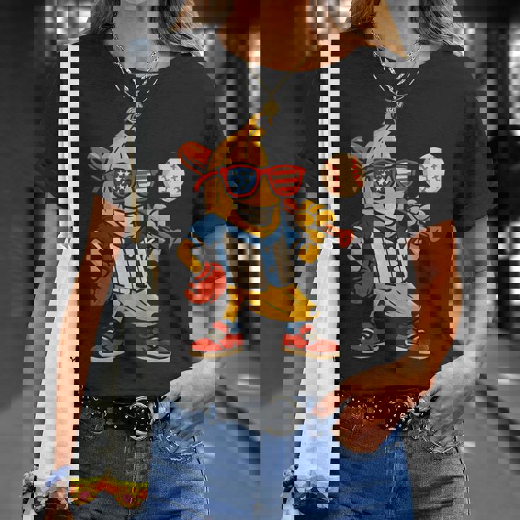面白いバナナ野球アメリカ国旗サングラス 7月4日 Tシャツ 彼女への贈り物
