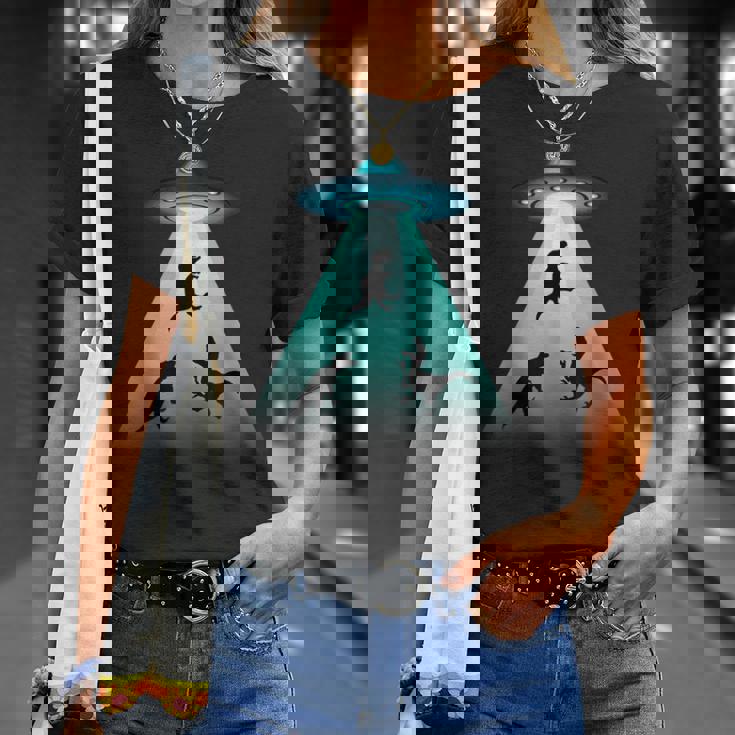 面白いヴィンテージエイリアン恐竜愛好家誘拐ギフト 大人キッズ Tシャツ 彼女への贈り物