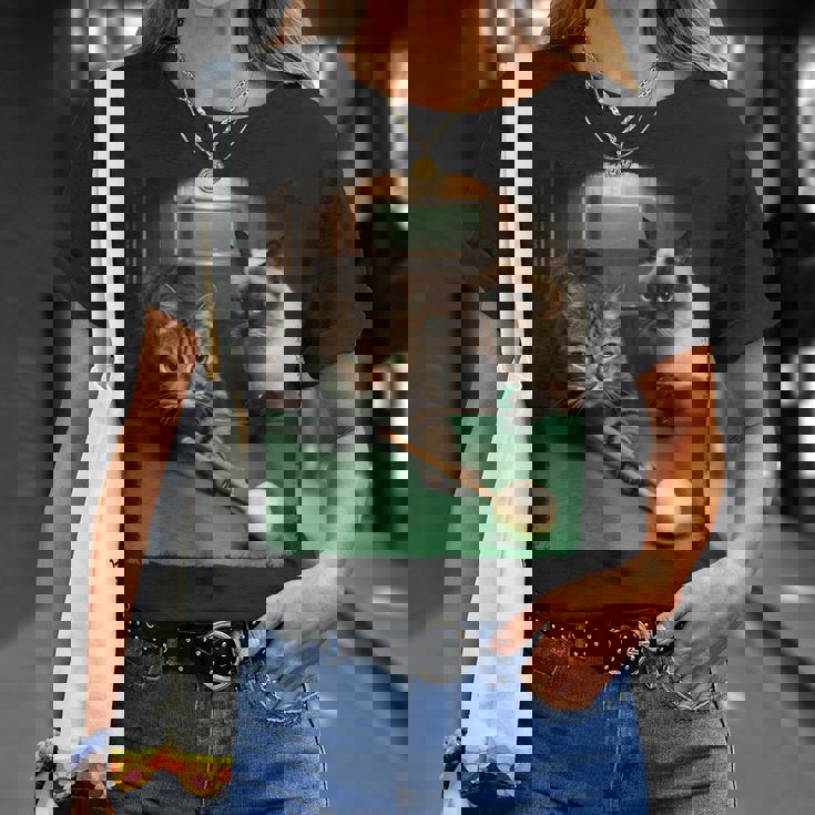 面白い猫 子猫 プールゲーム ビリヤード愛好家 アートデザイン Tシャツ 彼女への贈り物