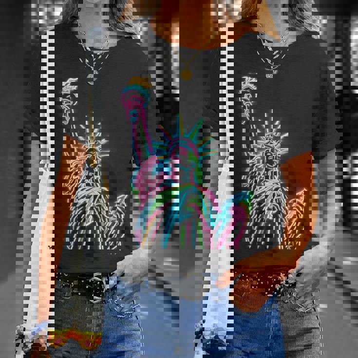 鮮やかな自由の女神tシャツ カラフルなアイコン Tシャツ 彼女への贈り物