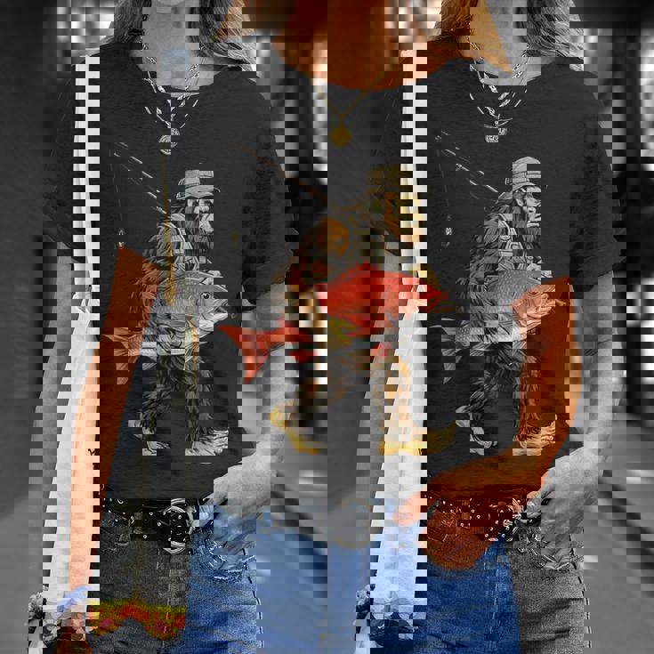 鯛 ビッグフット フィッシャーマン 海水釣り サスカッチ Tシャツ 彼女への贈り物