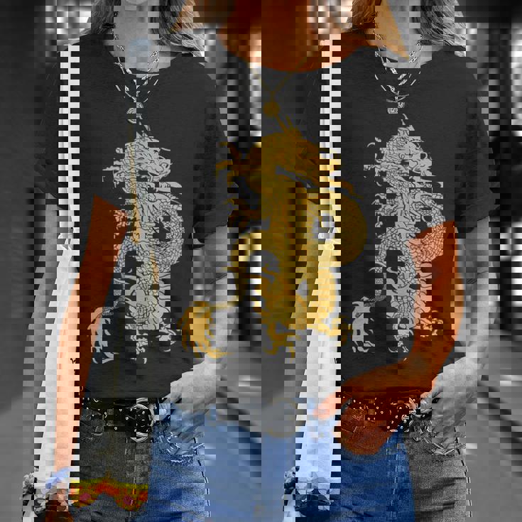 黄金龍 龍 幸運 富裕 幸せ 星 Tシャツ 彼女への贈り物