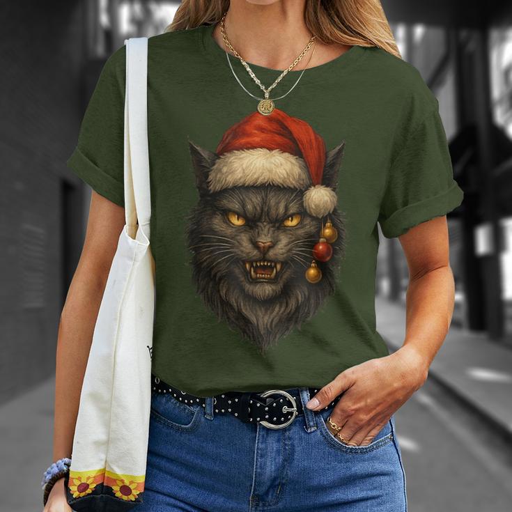Evil Christmas Cat With Santa Hat And Ornaments T-Shirt Gifts for Her Evil Christmas Cat With Santa Hat And Ornaments T-Shirt Gifts for Her