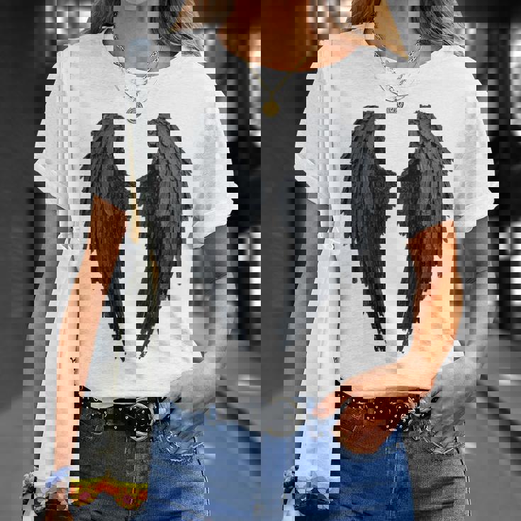 Alas De Ángel Negras En La Parte Camiseta unisex Regalos para ella