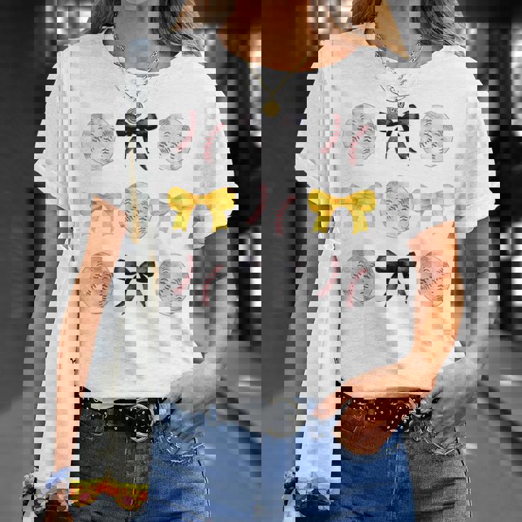 Baseballs Black & Yellow Bows Ball Mom School Pride T-Shirt Gifts for Her