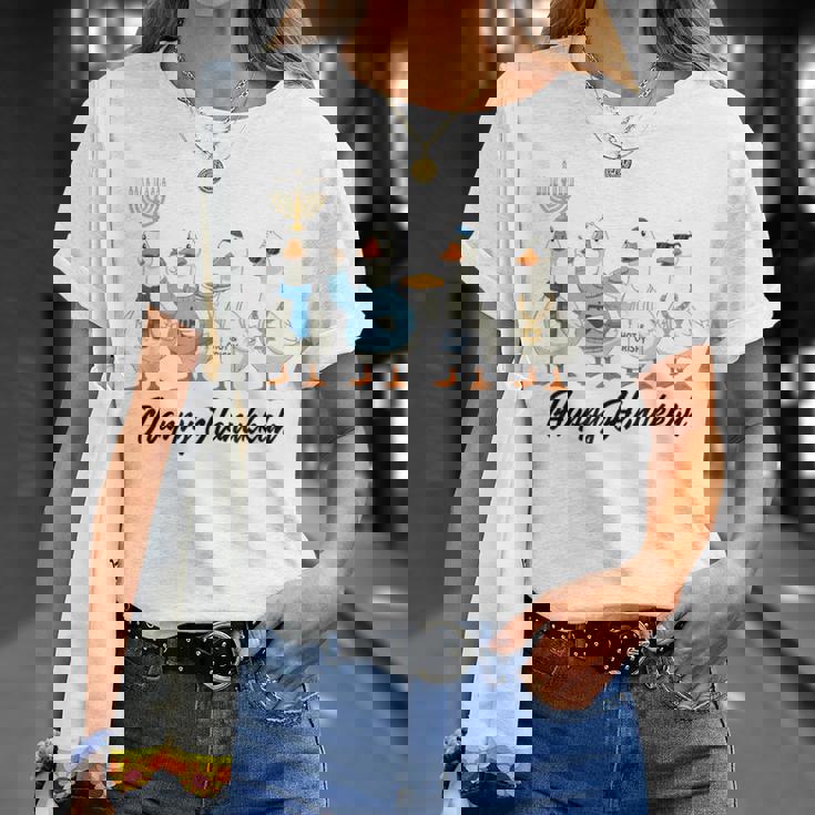 Hanukkah Goose Happy Hanukkah Menorah Dreidel Jewish T-Shirt Gifts for Her