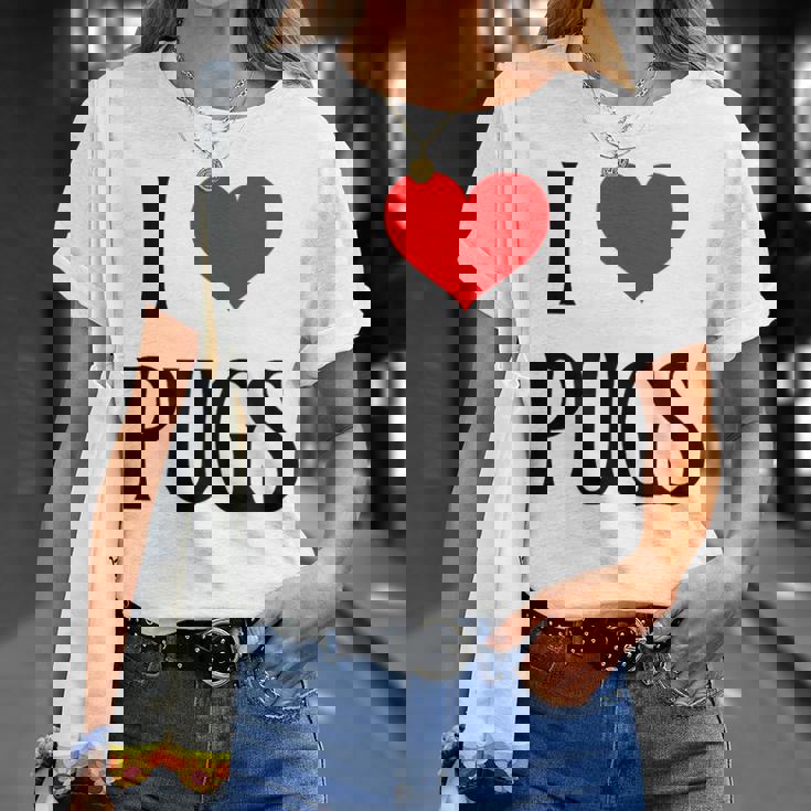 I Love Pugs I Heart Pugs Dog Lover Pet Puppy Dog Pug Tシャツ 彼女への贈り物