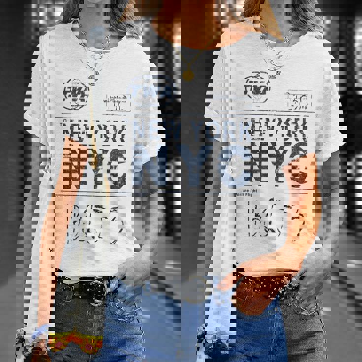 Nyc New York ヴィンテージ 航空会社タグ エアライナー フライングトラベル 長袖tシャツ Tシャツ 彼女への贈り物