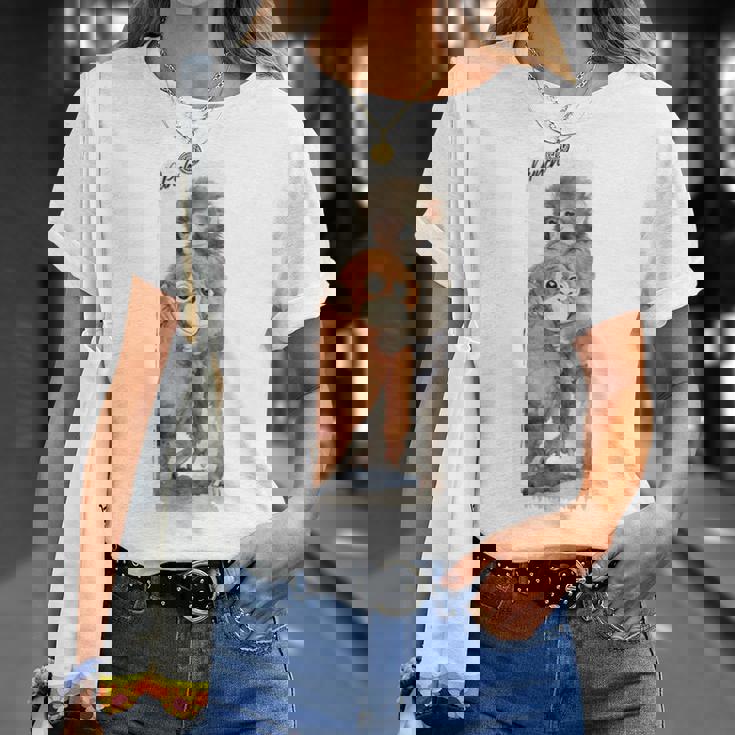 Punch – かわいい赤ちゃん猿とオランウータンのぬいぐるみ 水彩 長袖tシャツ Tシャツ 彼女への贈り物