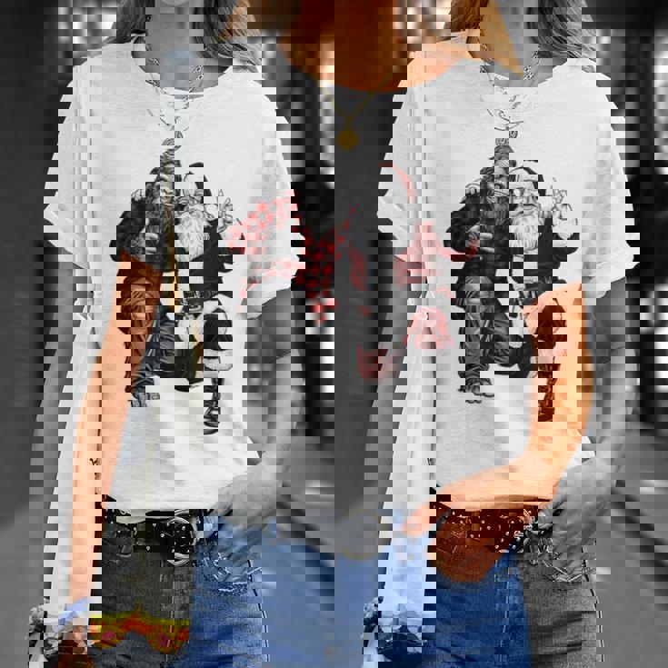 Santa And Bigfoot Rock Christmas Sasquatch Believe T-Shirt Gifts for Her