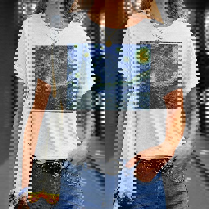 【バックプリント・背中側】ゴッホ／星月夜【世界の名画】高精細画質 フィンセント・ファン・ゴッホ 美術館アート Tシャツ 彼女への贈り物