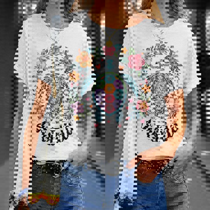 かわいいウミガメオーストラリア、楽しいトロピカルフラワーとハート Tシャツ 彼女への贈り物