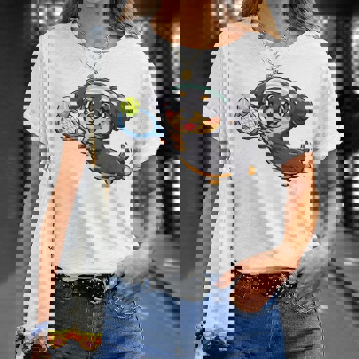 かわいい犬のテニス漫画アート Tシャツ 彼女への贈り物