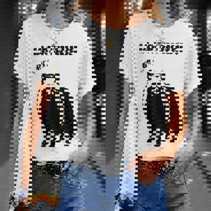 たぬきのシルエット I Am Tanuki おもしろ ユニーク 白黒 アニマル かわいい動物 狸 タヌキ 野生動物 Tシャツ 彼女への贈り物