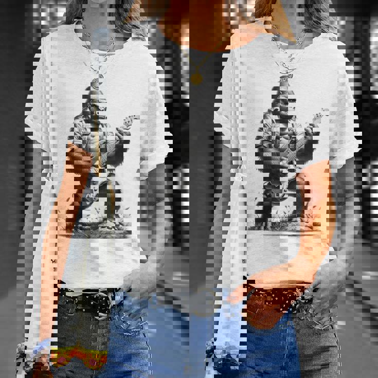 エレキギター ゴリラロックプレーヤー おもしろギフト グラフィック Tシャツ 彼女への贈り物