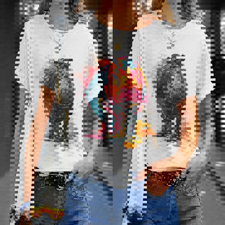 カバ 動物 カラフル グラフィック 抽象 アート 絵画 カバ Tシャツ 彼女への贈り物