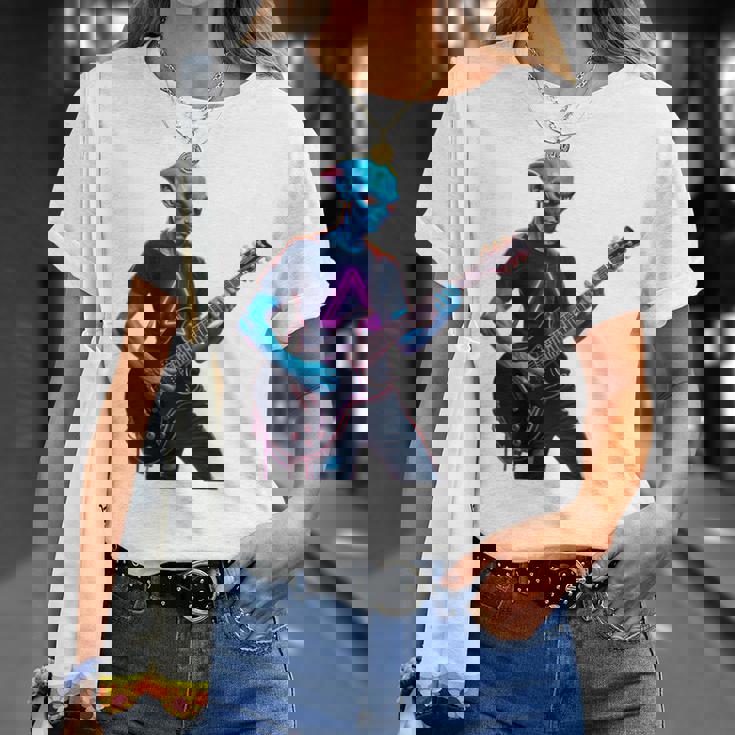 バックプリント ギタリスト エイリアン グラフィック ギター エイリアン ギタリスト Tシャツ 彼女への贈り物