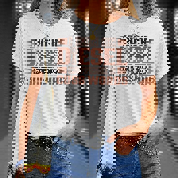 ディーゼルカフェインで走るトラック運転手 長袖tシャツ Tシャツ 彼女への贈り物