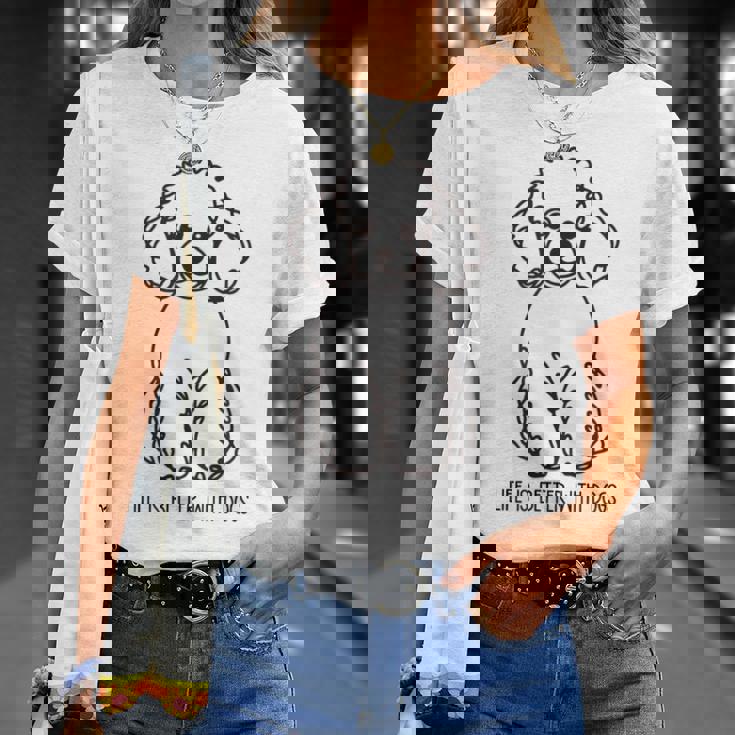 トイ プードル シルエット ラインアート 犬がいると人生はもっと楽しい デザイン Tシャツ 彼女への贈り物