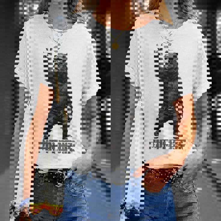 パパベア グリズリーベア ロックジェスチャー クールなパパ グリズリーベア Tシャツ 彼女への贈り物