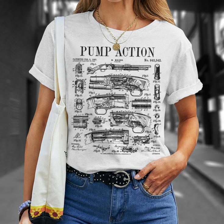 ポンプアクション ショットガン ヴィンテージ ライフル 銃 特許プリント Tシャツ 彼女への贈り物